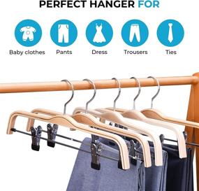 img 2 attached to 👖 JS HANGER Wooden Pant Hangers: 5-Pack Lightweight Wood Skirt Hangers with Anti-Rust Hook and Adjustable Clips - Organize Your Bottoms Effortlessly!