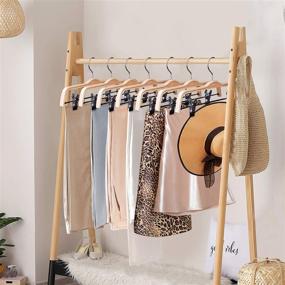 img 3 attached to 👖 JS HANGER Wooden Pant Hangers: 5-Pack Lightweight Wood Skirt Hangers with Anti-Rust Hook and Adjustable Clips - Organize Your Bottoms Effortlessly!