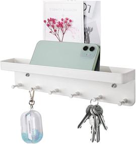 img 4 attached to 🔑 Stylish and Functional PXKOSA Wall Mount Key Holder with 6 Hooks and Tray - Perfect for Organizing Keys and Mail in Home or Office (White)