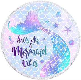 img 3 attached to 🌴 Bonsai Tree Mermaid Beach Towel: Large Round Mermaid Tail Towel with Tassels, Mermaid Scales Beach Blanket for Women & Girls - Oversized 59 Inches, Sand Proof - Perfect Gift