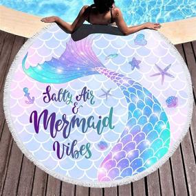 img 4 attached to 🌴 Bonsai Tree Mermaid Beach Towel: Large Round Mermaid Tail Towel with Tassels, Mermaid Scales Beach Blanket for Women & Girls - Oversized 59 Inches, Sand Proof - Perfect Gift