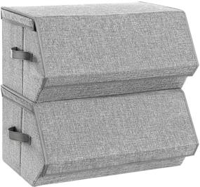 img 4 attached to 📦 SONGMICS Large Stackable Storage Bins, Gray Fabric Storage Boxes with Lids, Stackable Storage Cubes featuring Magnetic Closures and Semi-Open Front, Set of 2, URLB03GY