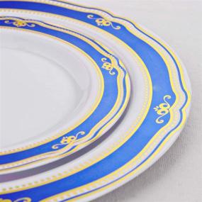 img 1 attached to 🎄 Supernal 150-Piece Blue Christmas Dinnerware Set with Gold Rim Design, Gold Plastic Silverware with Blue Glitter Handle: 30 Dinner Plates, 30 Dessert Plates, 30 Forks, 30 Knives, 30 Spoons