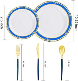 img 3 attached to 🎄 Supernal 150-Piece Blue Christmas Dinnerware Set with Gold Rim Design, Gold Plastic Silverware with Blue Glitter Handle: 30 Dinner Plates, 30 Dessert Plates, 30 Forks, 30 Knives, 30 Spoons