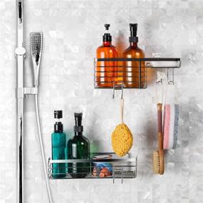 img 3 attached to 🚿 Lagute 2-Pack Shower Caddy: Bathroom Shelf with Soap Dish, Hooks for Razor, Brush, Sponge, Shampoo | Wall Mounted Rustproof Deep Basket with Adhesive | No Drilling | SUS 304 Stainless Steel