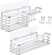 🚿 lagute 2-pack shower caddy: bathroom shelf with soap dish, hooks for razor, brush, sponge, shampoo | wall mounted rustproof deep basket with adhesive | no drilling | sus 304 stainless steel logo