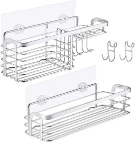 img 4 attached to 🚿 Lagute 2-Pack Shower Caddy: Bathroom Shelf with Soap Dish, Hooks for Razor, Brush, Sponge, Shampoo | Wall Mounted Rustproof Deep Basket with Adhesive | No Drilling | SUS 304 Stainless Steel