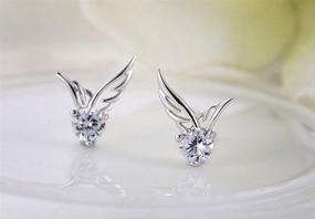 img 3 attached to Stylish Eternity J. Silver Crystal Angel Wings Earrings – Allergy-Free Ear Studs for a Cute Christmas Gift