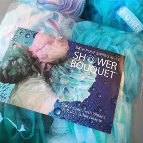 img 1 attached to XL Loofah Bath Sponge Swirl Set by Shower Bouquet: Extra-Large Mesh Pouf (4 Pack Color Swirls) Luffa Loofa Loufa Puff Scrubber - Enhanced Lathering, Exfoliation with Beauty Bath Accessories