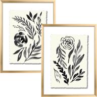 🖼️ artbyhannah 2 pack 12x16 inch modern gold picture frame collage set: enhance your walls with watercolor rose art prints and black/white photo artwork for gallery wall kit or home decoration логотип