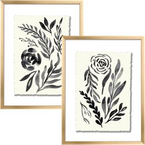 img 4 attached to 🖼️ ArtbyHannah 2 Pack 12x16 Inch Modern Gold Picture Frame Collage Set: Enhance Your Walls with Watercolor Rose Art Prints and Black/White Photo Artwork for Gallery Wall Kit or Home Decoration