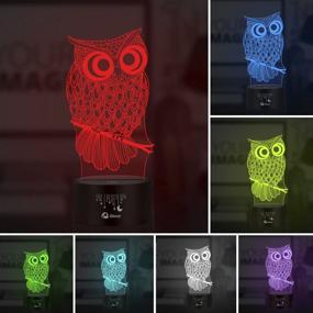 img 3 attached to 🦉 Elstey Owl 3D Illusion Lamp: 7 Color Changing Touch Table Desk LED Night Light for Kids - Ideal Home Décor & Gifts