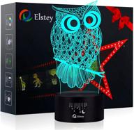 🦉 elstey owl 3d illusion lamp: 7 color changing touch table desk led night light for kids - ideal home décor & gifts логотип