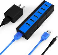 k&zz 6 port usb 3.0 hub | powerful 10w data hub and 💙 usb port expander for laptop, pc, mobile hdd | usb splitter with blue design logo