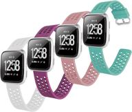 4 пакета ремешков faychey sport bands - дышащие силиконовые заменяющие ремешки для fitbit 🎽 versa 2/versa - бирюзовый розовый фиолетовый белый - мужчины женщины - совместимы с маленьким размером. логотип