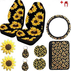 img 4 attached to 🌻 Ldntly 10PCS Sunflower Accessories Kit: Car Wheel Cover, Seat Covers, Center Pad, Cup Holder Coaster, Keyring, Vent Decor