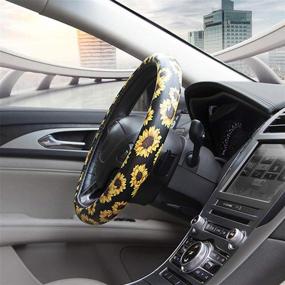 img 2 attached to 🌻 Ldntly 10PCS Sunflower Accessories Kit: Car Wheel Cover, Seat Covers, Center Pad, Cup Holder Coaster, Keyring, Vent Decor