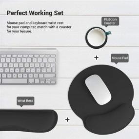 img 1 attached to 💻 AtailorBird Mouse Pad with Wrist Support and Keyboard Wrist Rest - 2 Piece Set for Comfortable Laptop, Office, Gaming, Online Study - Non-Slip Base - Includes Free PU & Cork Coasters - Black