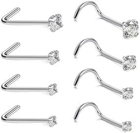 img 1 attached to 💎 Set of 8 Round Diamond Nose Screw Studs - Surgical Steel Hypoallergenic Nose Rings, Piercing Jewelry, 20G