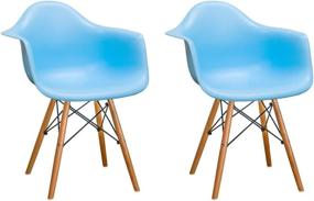 img 1 attached to 🪑 Style meets Comfort: Mod Made Mid Century Modern Paris Tower Dining Arm Chair Wood Leg, Blue, Set of 2