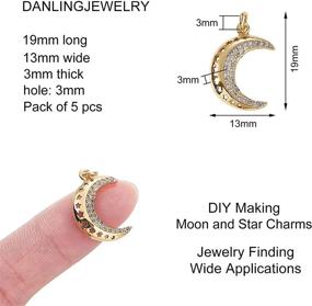 img 2 attached to 💫 Dazzling DanLingJewelry 5-PC Set: Clear Moon with Star Charms Featuring Micro Pave CZ Stones for Stunning Jewelry Making (19x13mm)