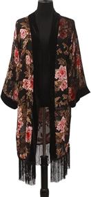 img 2 attached to 👘 Long Velvet Sleeves Kimono Cardigan for Women, featuring Burnout Design and Fringed Details