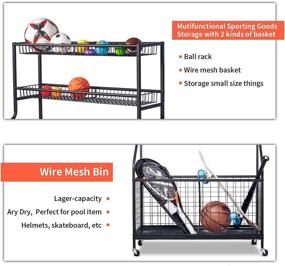 img 2 attached to 🏀 Optimized Search: Sports Equipment Storage Organizer with Baskets and Hooks - Garage Ball Holder and Rolling Sports Ball Cart for Basketball, Baseball, and More