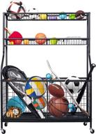 🏀 optimized search: sports equipment storage organizer with baskets and hooks - garage ball holder and rolling sports ball cart for basketball, baseball, and more логотип