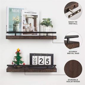 img 2 attached to 🪵 Rustic Wood Floating Wall Shelves - Set of 2, Ideal Home Decor for Bathroom, Farmhouse, Kitchen, Bedroom, and Living Room Storage