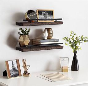 img 1 attached to 🪵 Rustic Wood Floating Wall Shelves - Set of 2, Ideal Home Decor for Bathroom, Farmhouse, Kitchen, Bedroom, and Living Room Storage