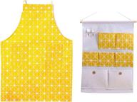 superduo over the door organizer: waterproof linen storage bag with 2 hooks, adjustable yellow cotton apron with pockets for kitchen, restaurant, garden cooking logo