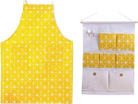 img 4 attached to SuperDuo Over The Door Organizer: Waterproof Linen Storage Bag with 2 Hooks, Adjustable Yellow Cotton Apron with Pockets for Kitchen, Restaurant, Garden Cooking