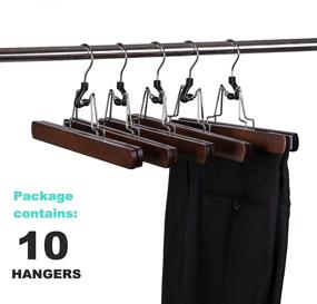 img 3 attached to Amber Home 10 Pack Wooden Pants Clip Hangers: Non 👖 Slip Padded Velvet Skirt Hangers, Solid Wood Jeans/Slack Hanger in Antique Color