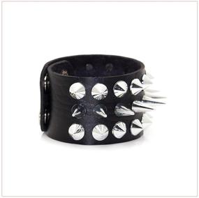 img 1 attached to Wide Leather Wristband Bracelet with Punk Rivet Spike Design