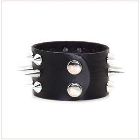 img 2 attached to Wide Leather Wristband Bracelet with Punk Rivet Spike Design