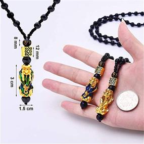 img 1 attached to 🧿 Black Obsidian Bead Bracelet Amulet Set - Feng Shui Adjustable Pi Xiu Pi Yao Dragon Bracelet Necklace for Women, Men, Girls, Boys - Lucky Attract Wealth Fortune - Good Luck Jewelry