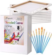 premium 11x14 canvas boards for painting: pack of 8 - pre stretched, blank white primed canvases panels - ideal for acrylics and oil painting - includes 10pcs brushes - 100% cotton - adults & kids logo