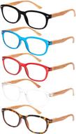 👓 looklife blue light reading glasses 5 pack for women and men - stylish wood-look frames with spring hinges logo