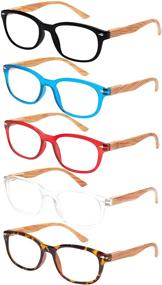 img 4 attached to 👓 LOOKLIFE Blue Light Reading Glasses 5 Pack for Women and Men - Stylish Wood-Look Frames with Spring Hinges