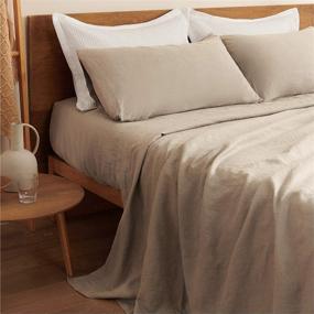 img 1 attached to 🛏️ Bedsure Linen Sheets Set Queen Size - 100% Linen Bed Sheets Deep Pocket: Natural, Breathable, and Washed French Linen Sheet in Queen Size (90"x102")