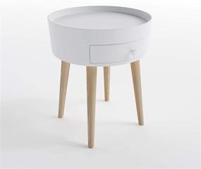 img 4 attached to ZTOZZ Barrel Round Side Table - White Color Modern End Table with Drawer and Wooden Legs - Perfect for Living Room or Bedroom - Easy Assembly Included