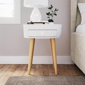 img 1 attached to ZTOZZ Barrel Round Side Table - White Color Modern End Table with Drawer and Wooden Legs - Perfect for Living Room or Bedroom - Easy Assembly Included