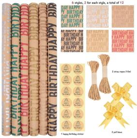 img 3 attached to 🎁 Versatile Happy Birthday Wrapping Paper: Perfect for Boys, Men, Women, Girls, and Kids! Recycled and Eco-Friendly, 12 Sheets of 20x28 Inches Brown Kraft Folded Paper with Jute Strings, Stickers, and Bows for All Birthday Occasions – 47 sq. ft. Total