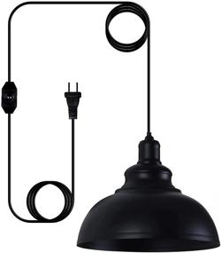 img 4 attached to 💡 Industrial Pendant Lighting Fixture with Plug-in Cord and Dimmable Switch, Black Hanging Kitchen Island Light - LG9925343