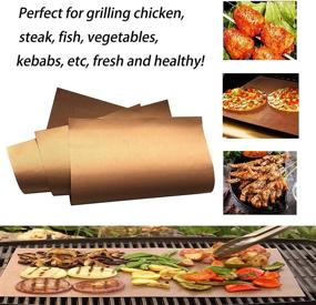 img 2 attached to 🔥 OSVINO Set of 5 Non-Stick Copper Grill Mats for Gas Charcoal Electric Grills - Reusable, Easy to Clean Outdoor Sheets