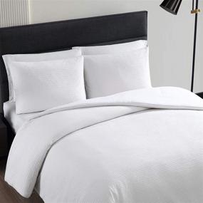 img 2 attached to 🛏️ Vera Wang Waffle Pique Collection King Size White Duvet Cover Set - 100% Cotton, Ultra Soft & Luxurious, All Season Bedding, Pre-Washed for Enhanced Softness