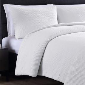 img 1 attached to 🛏️ Vera Wang Waffle Pique Collection King Size White Duvet Cover Set - 100% Cotton, Ultra Soft & Luxurious, All Season Bedding, Pre-Washed for Enhanced Softness
