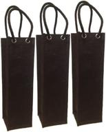 🍷 set of 3 - black jute burlap single bottle wine tote with long rope handles, size 4"w x 14"h x 4"gusset - carrygreen bags logo