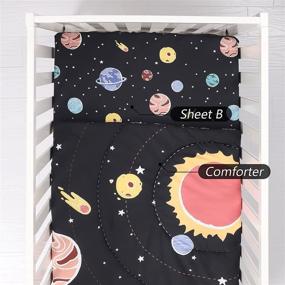 img 1 attached to 🚀 TILLYOU 4-Piece Space Theme Crib Bedding Set for Boys: Luxury Nursery Essential - Comforter, Crib Skirt, Microfiber Sheets, Standard Size, Black