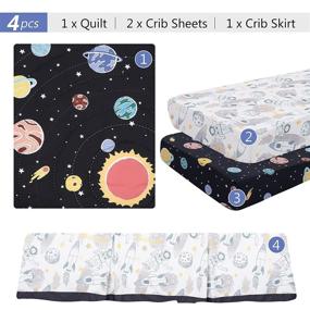 img 3 attached to 🚀 TILLYOU 4-Piece Space Theme Crib Bedding Set for Boys: Luxury Nursery Essential - Comforter, Crib Skirt, Microfiber Sheets, Standard Size, Black